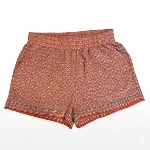 Max Studio Shorts Geometric Print Crepe Pull On Pockets Orange Blue Boho Size L